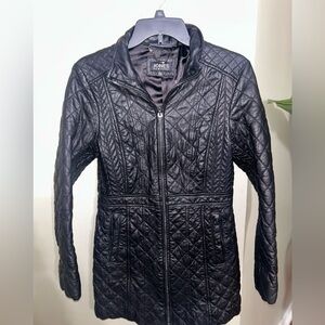 JONES NEW YORK LEATHER QUILTED ZIP UP COLLARLESS DRIVING CAR COAT SMALL
